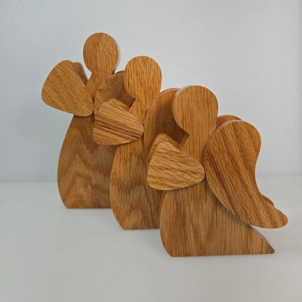 Wooden Angel Figurines Set of 3 Graduated Sizes Handmade Minimalist Cottagecore
